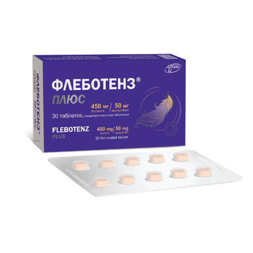 ФЛЕБОТЕНЗ ПЛЮС ТАБЛ.П/О, 450МГ/50МГ, №60