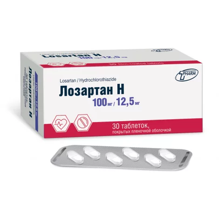 ЛОЗАРТАН Н ТАБЛ.П/О, 100МГ/12,5МГ, №30