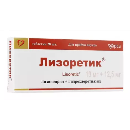 ЛИЗОРЕТИК ТАБЛ., 10МГ/12,5МГ, №28