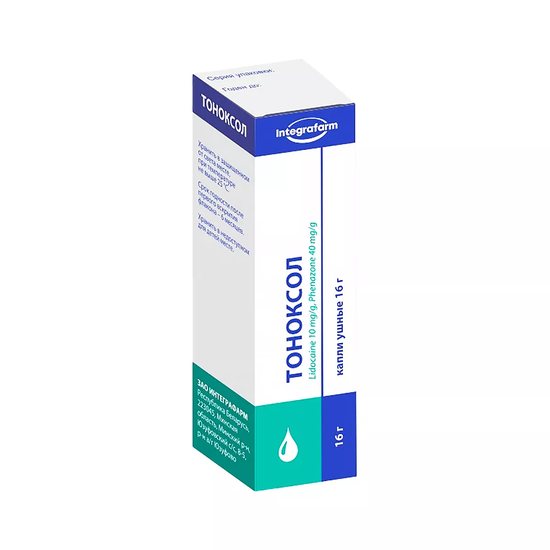 ТОНОКСОЛ ФЛ., КАПЛИ УШН., 40МГ/10МГ/Г 16Г
