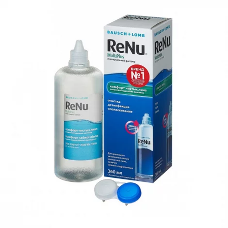 РАСТВОР УНИВЕРС. RENU MULTI PLUS Д/УХОДА ЗА МЯГК. КОНТАКТ. ЛИНЗАМИ В КОМПЛ. С КОНТ. Д/ХРАНЕНИЯ КОНТАКТ. ЛИНЗ И БЕЗ КОНТ. (360МЛ)