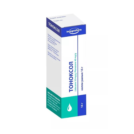 ТОНОКСОЛ ФЛ., КАПЛИ УШН., 40МГ/10МГ/Г 16Г