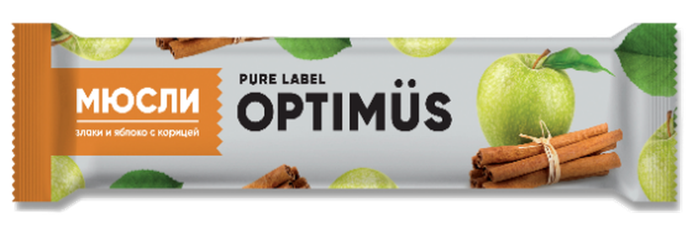 БАТОНЧИК-МЮСЛИ OPTIMUS ЗЛАКИ И ЯБЛОКО С КОРИЦЕЙ УП., 25Г