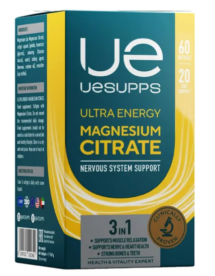 УЕСАППС МАГНИЯ ЦИТРАТ УЛЬТРА ЭНЕРДЖИ КАПС., №60