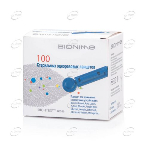 ЛАНЦЕТЫ ДЛЯ СИСТЕМ КОНТРОЛЯ УРОВНЯ ГЛЮКОЗЫ В КРОВИ: ЛАНЦЕТЫ ОДНОРАЗОВЫЕ BIONIME RIGHTEST GL-300 УП., №10
