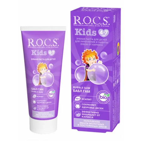 ЗУБНАЯ ПАСТА ДЕТ. ROCS KIDS БАБЛ ГАМ 4-7ЛЕТ УП., 45Г