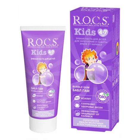 ЗУБНАЯ ПАСТА ДЕТ. ROCS KIDS БАБЛ ГАМ 4-7ЛЕТ УП., 45Г
