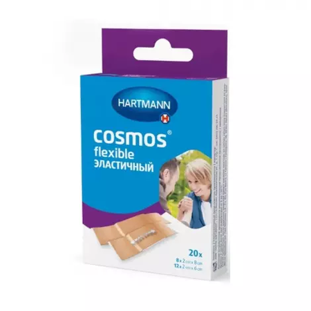 ПЛАСТЫРЬ COSMOS FLEXIBLE (ЭЛАСТИЧНЫЙ), НЕСТЕРИЛ., (2Х6СМ-12ШТ., 2Х8СМ-8ШТ.), №20