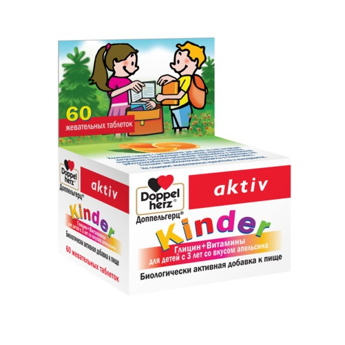 ДОППЕЛЬГЕРЦ KINDER ГЛИЦИН ВИТ. АПЕЛЬСИН ОТ 3ЛЕТ ТАБЛ.ЖЕВ., №60