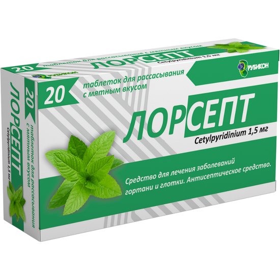 ЛОРСЕПТ МЯТА ТАБЛ.РАССАС., 1,5МГ, №20