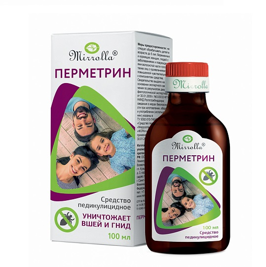 ПЕДИКУЛИЦИДНОЕ СР-ВО МИРРОЛЛА ПЕРМЕТРИН ФОРА+ ПЕРМЕТРИН 1,5% 100МЛ